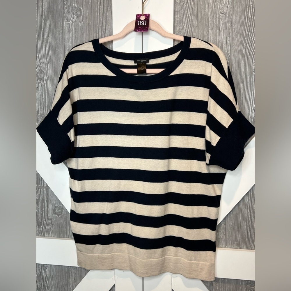 B13.18 Ann Taylor Factory Navy/Cream Casual Lightweight Sweater Black an…